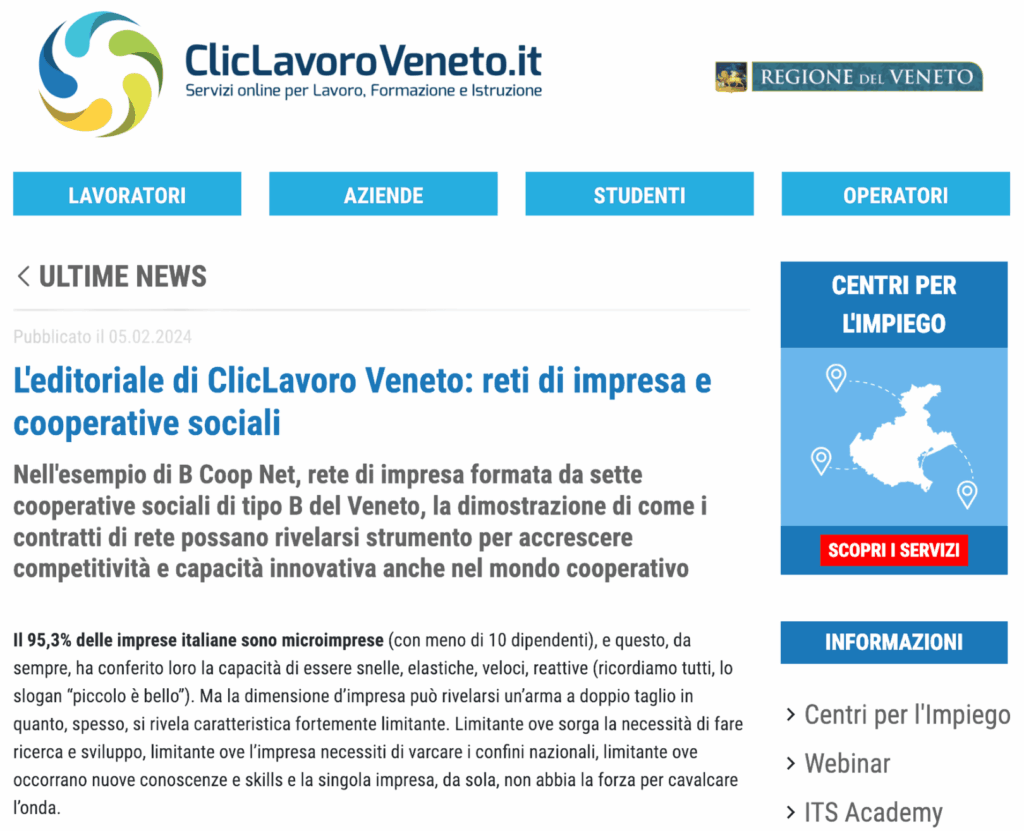 Foto anteprima dell'articolo "L'editoriale di ClicLavoro Veneto: reti di impresa e cooperative sociali" scritto dall'Avvocato Eva Bredariol, PhD